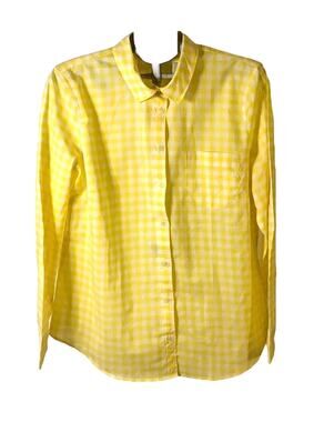 J. Crew Plaid White/Yellow Cotton Button-Up Shirt Size XL
